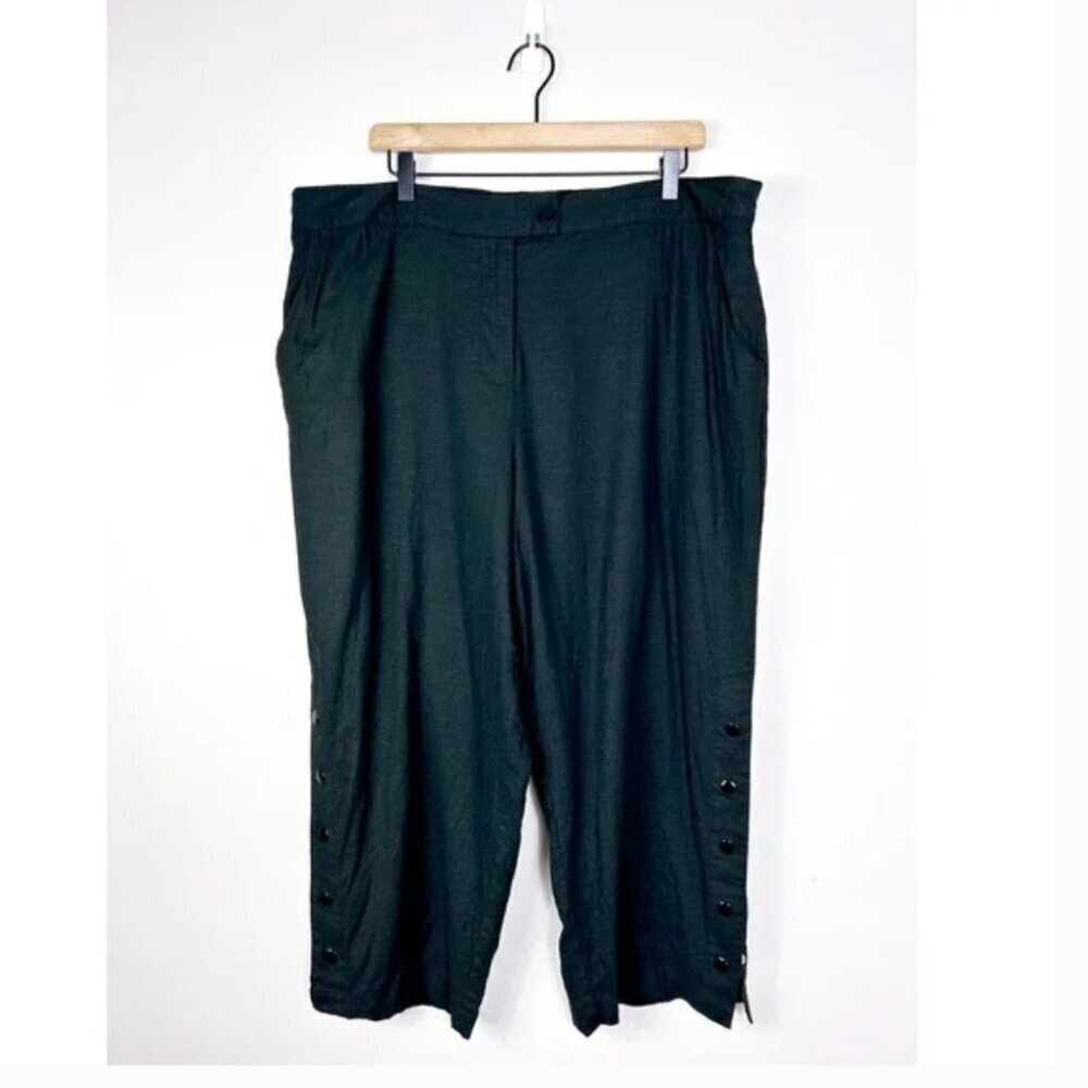 Universal Standard Linen Blend Button Cropped Pants‎ Black size 14